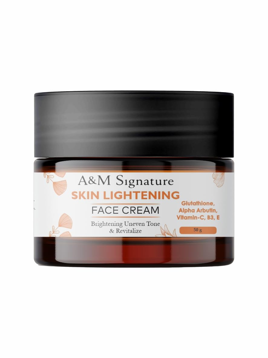 A&M Signature Skin Brightening Face Cream with Glutathione, Alpha Arbutin & Vitamins C, B3, E | Helps Improve Uneven Skin Tone & Dullness | Lightweight Moisturizing Cream for Daily Use | 50g