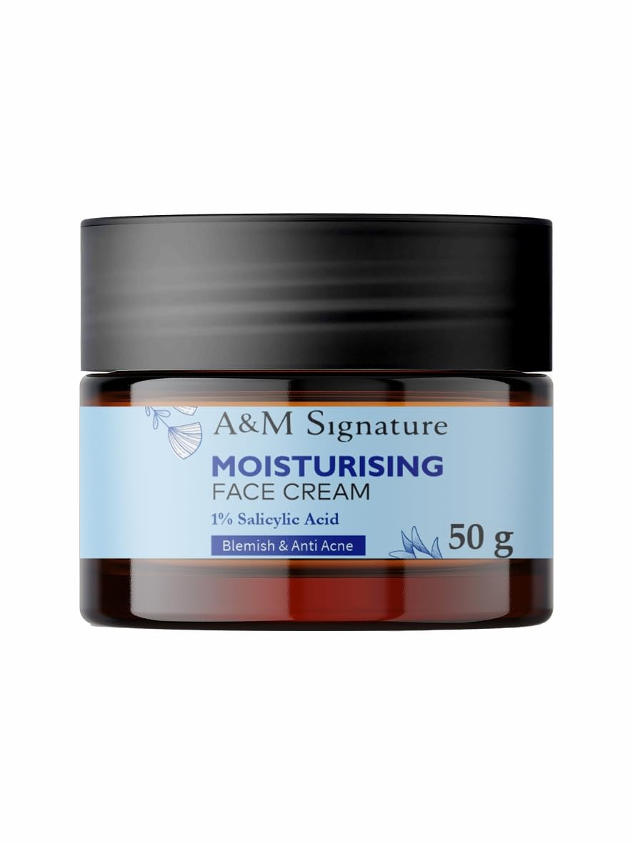 A&M Signature Moisturising Face Cream | 1% Salicylic Acid | Helps Reduce Blemishes & Excess Oil | Lightweight Hydration | For Oily & Acne-Prone Skin | 50g