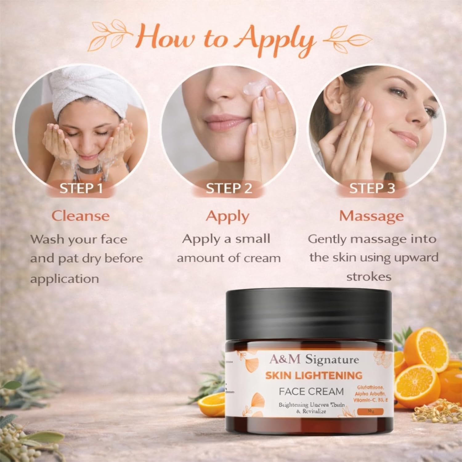 A&M Signature Skin Brightening Face Cream with Glutathione, Alpha Arbutin & Vitamins C, B3, E | Helps Improve Uneven Skin Tone & Dullness | Lightweight Moisturizing Cream for Daily Use | 50g