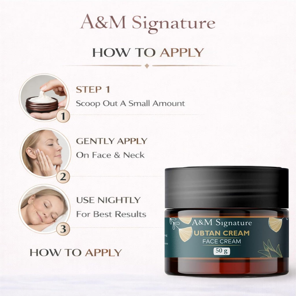 A&M Signature Ubtan Face Cream for Glowing Skin | Turmeric-Inspired Skincare | Helps Improve Dull & Uneven Skin Tone | Lightweight Daily Moisturizer for Men & Women | 50g
