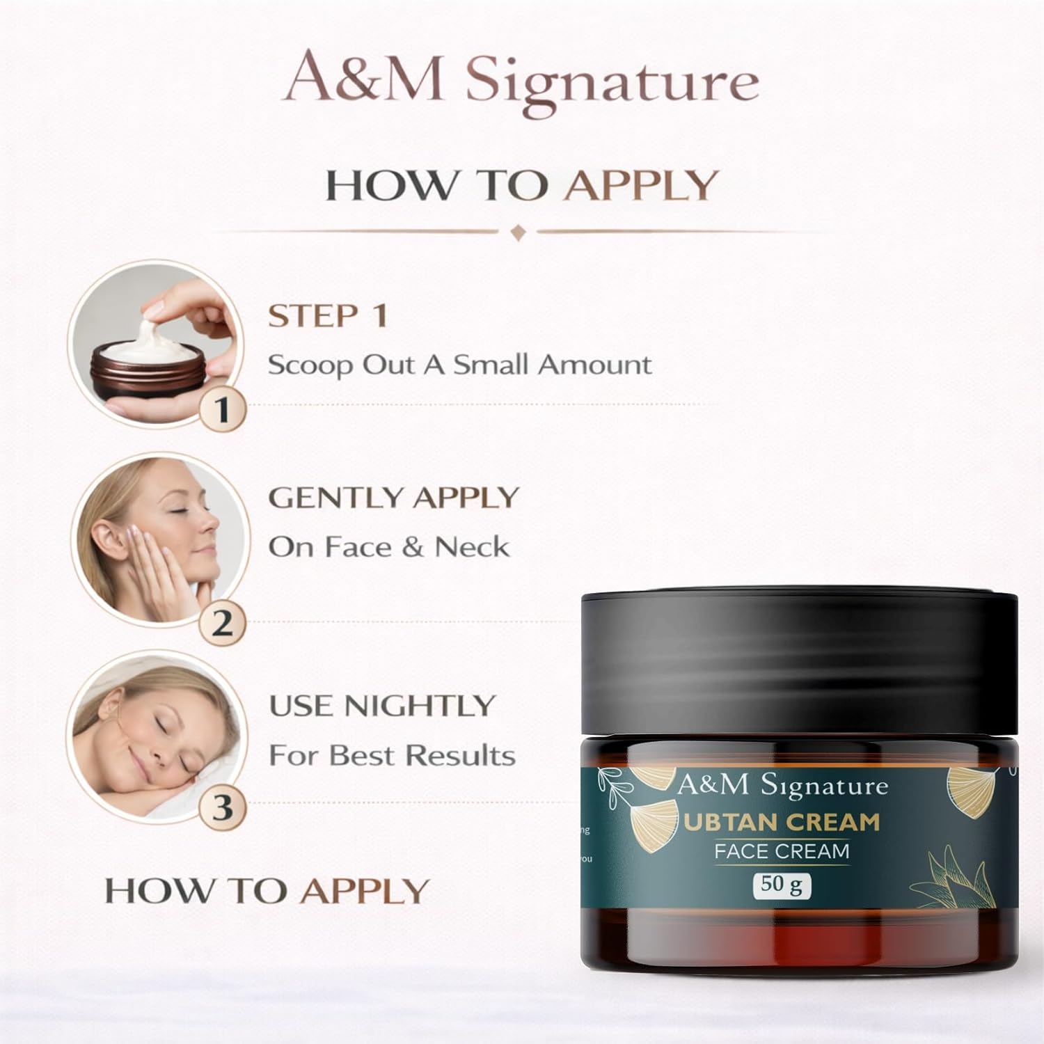 A&M Signature Ubtan Face Cream for Glowing Skin | Turmeric-Inspired Skincare | Helps Improve Dull & Uneven Skin Tone | Lightweight Daily Moisturizer for Men & Women | 50g