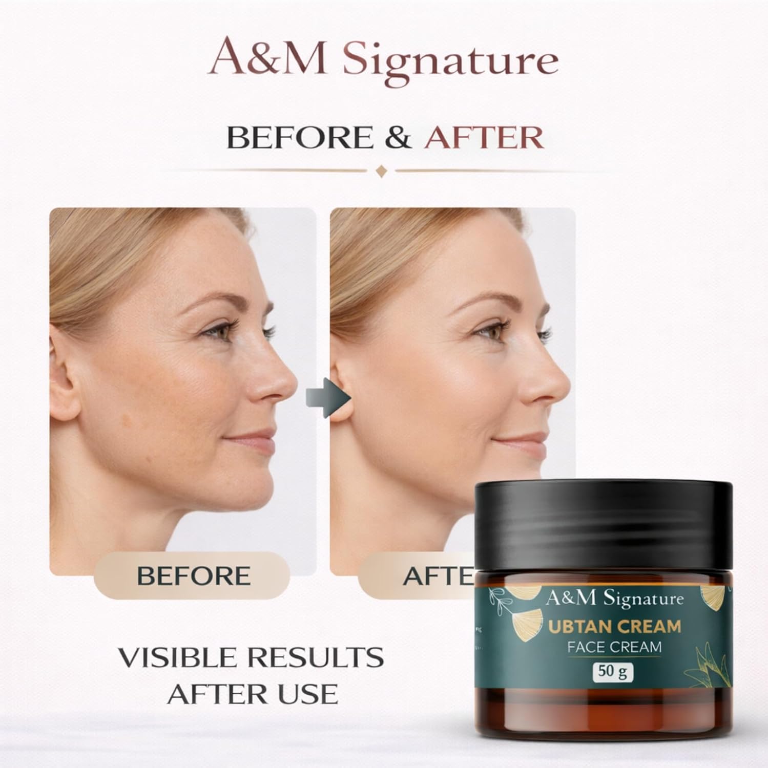 A&M Signature Ubtan Face Cream for Glowing Skin | Turmeric-Inspired Skincare | Helps Improve Dull & Uneven Skin Tone | Lightweight Daily Moisturizer for Men & Women | 50g