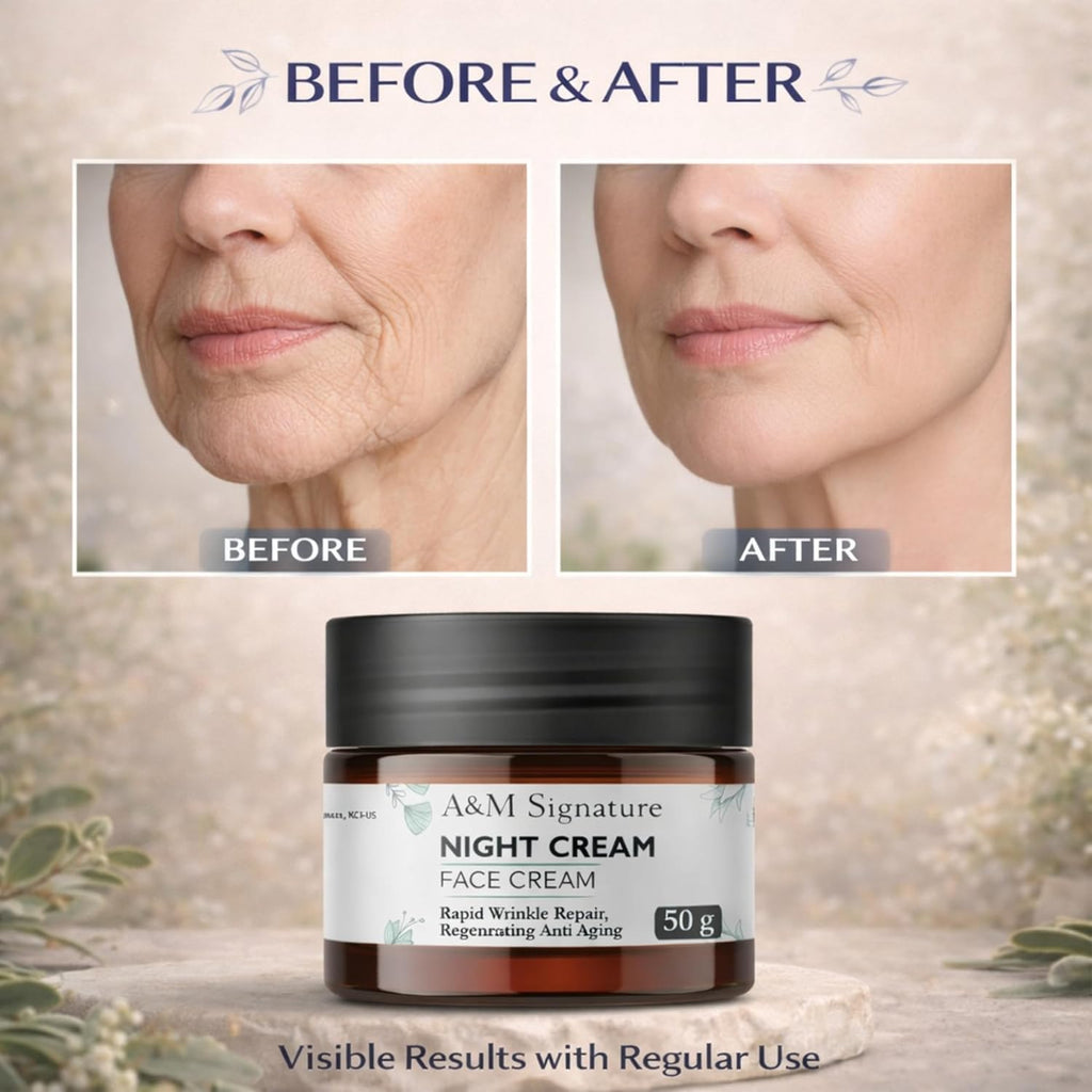 A&M Signature Night Cream | Deep Moisturising Face Cream for Night Care | Helps Improve Skin Texture & Hydration | Smooth & Nourished Skin | All Skin Types | 50g