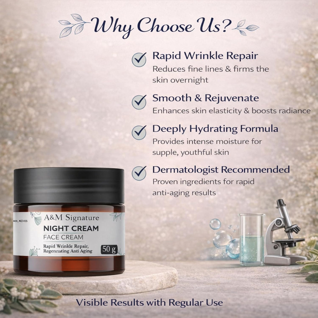 A&M Signature Night Cream | Deep Moisturising Face Cream for Night Care | Helps Improve Skin Texture & Hydration | Smooth & Nourished Skin | All Skin Types | 50g