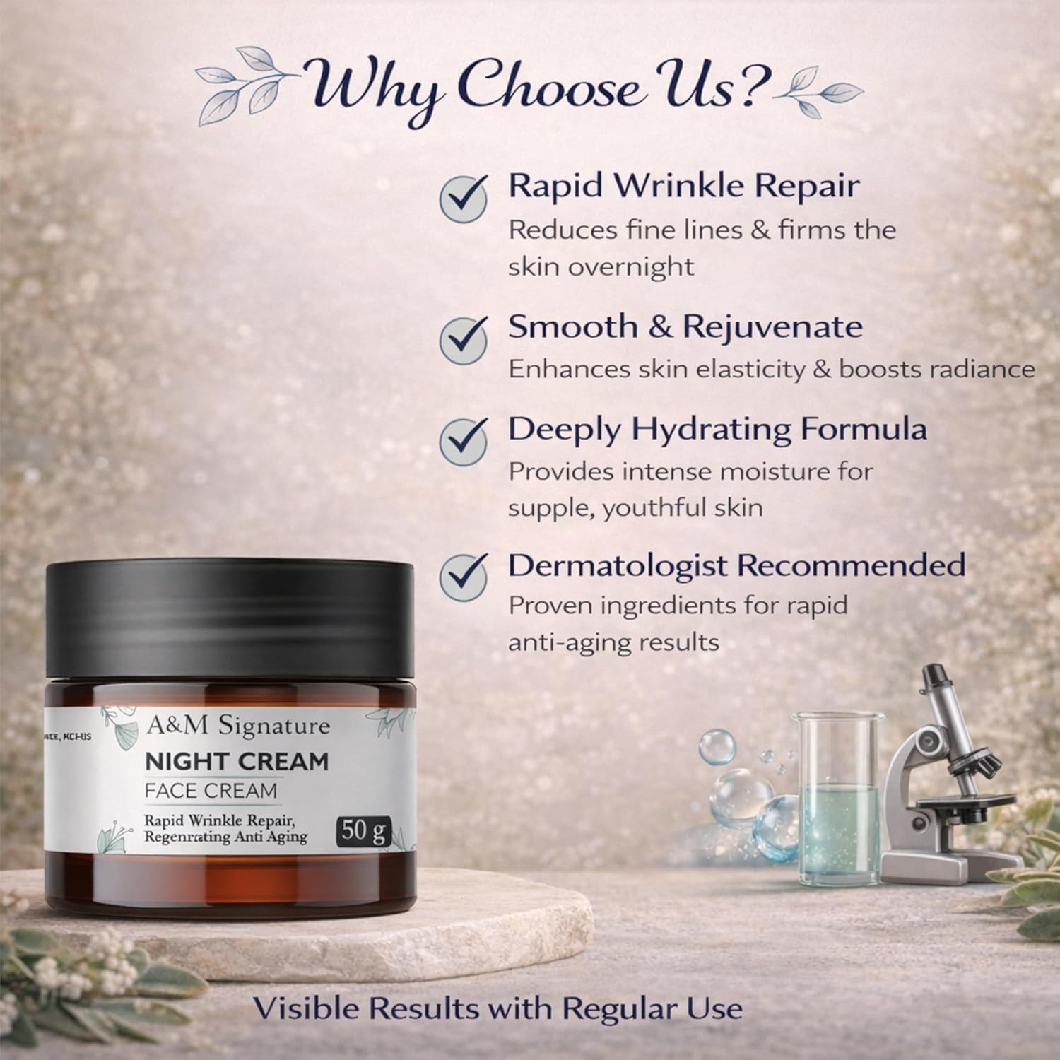 A&M Signature Night Cream | Deep Moisturising Face Cream for Night Care | Helps Improve Skin Texture & Hydration | Smooth & Nourished Skin | All Skin Types | 50g