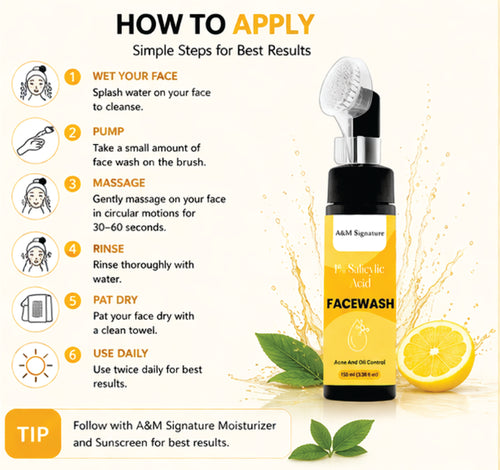 A&M Signature 1% Salicylic Acid Facewash for Acne & Oil Control, Deep Cleansing Face Wash for Pimples, Blackheads & Oily Skin, Unclogs Pores & Reduces Breakouts, Gentle Daily Cleanser, Suitable for All Skin Types, 100 ml
