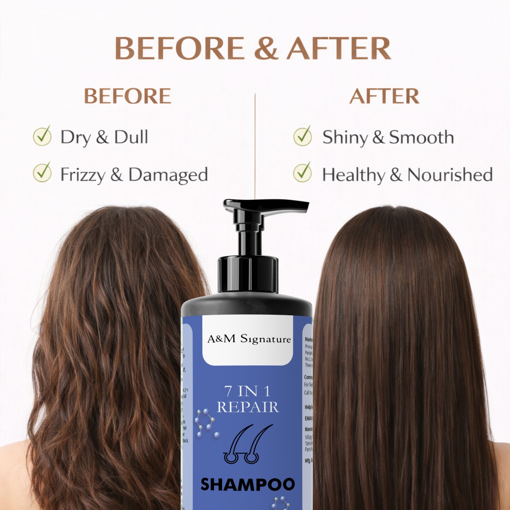 A&M Signature 7 in 1 Repair Shampoo | Keratin, Biotin & B Vitamins Enriched | Helps Strengthen, Smooth & Improve Hair Texture | Gentle Daily Care for All Hair Types | 200 ml