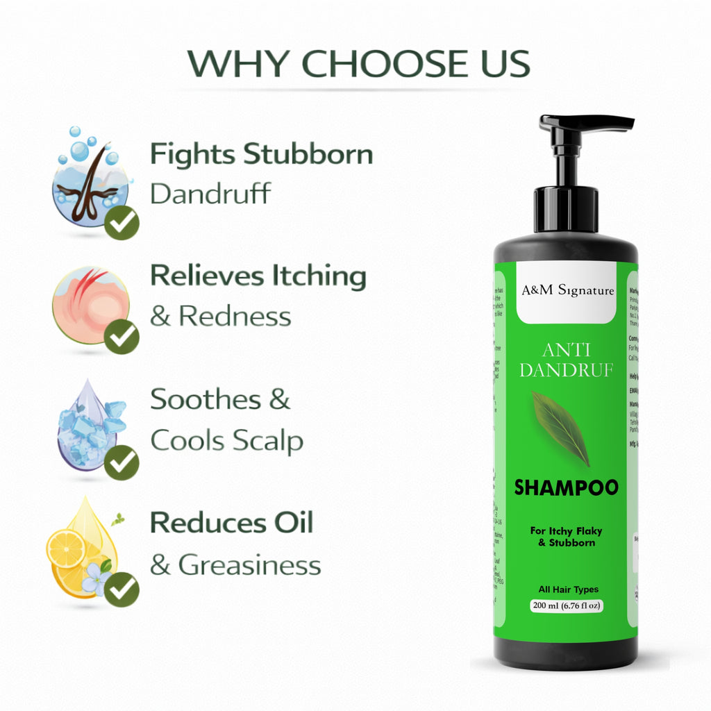A&M Signature Anti Dandruff Shampoo | Helps Reduce Flakes & Itchy Scalp | Gentle Cleansing for Scalp Care | Suitable for All Hair Types | 200 ml