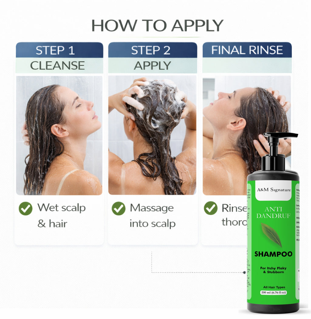 A&M Signature Anti Dandruff Shampoo | Helps Reduce Flakes & Itchy Scalp | Gentle Cleansing for Scalp Care | Suitable for All Hair Types | 200 ml