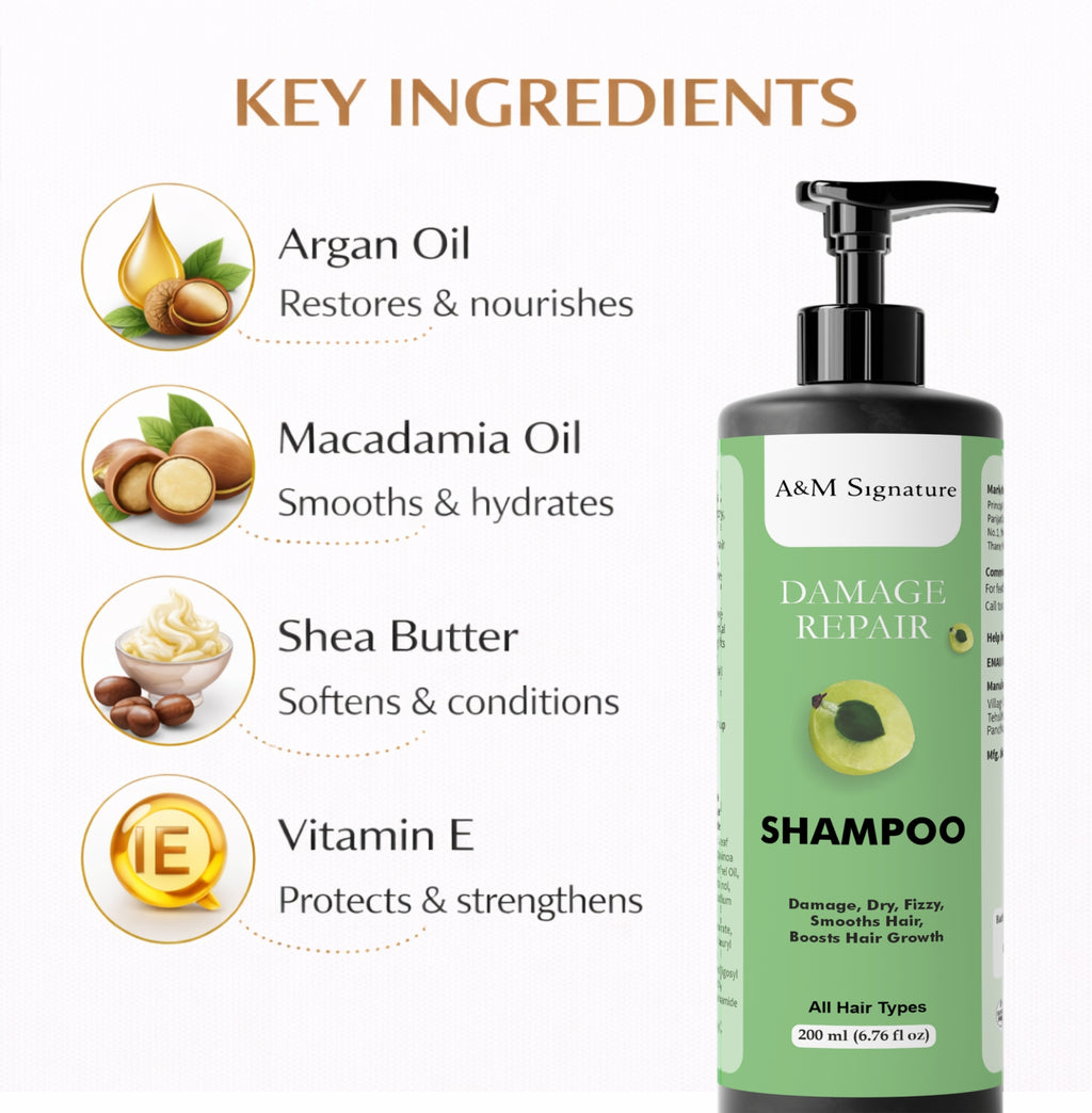 A&M Signature Damage Repair Conditioner for Dry, Frizzy & Damaged Hair, Deep Nourishing & Smoothing Conditioner for Soft, Shiny & Manageable Hair, Strengthens Hair & Reduces Breakage, Suitable for All Hair Types, 200 ml