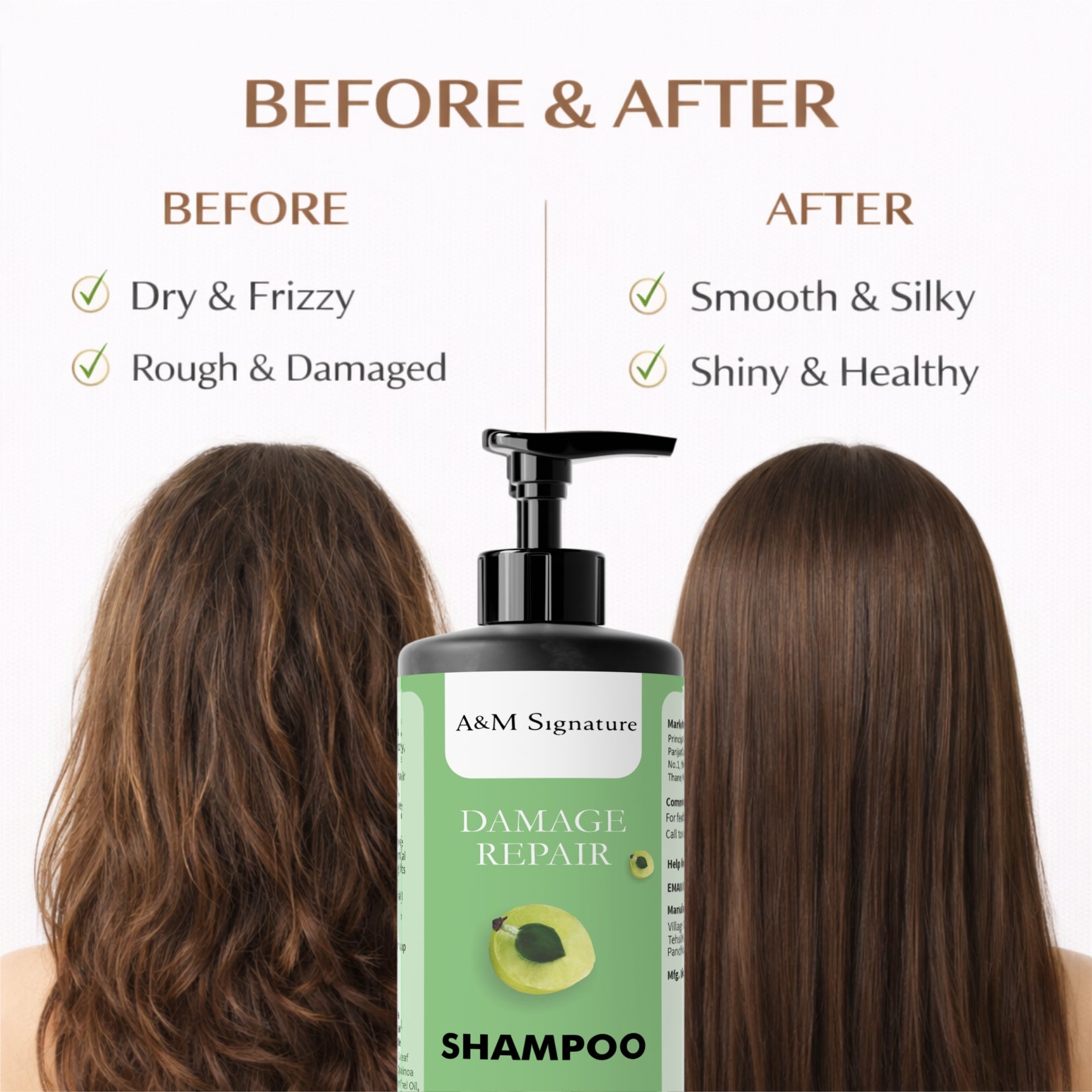 A&M Signature Damage Repair Conditioner for Dry, Frizzy & Damaged Hair, Deep Nourishing & Smoothing Conditioner for Soft, Shiny & Manageable Hair, Strengthens Hair & Reduces Breakage, Suitable for All Hair Types, 200 ml