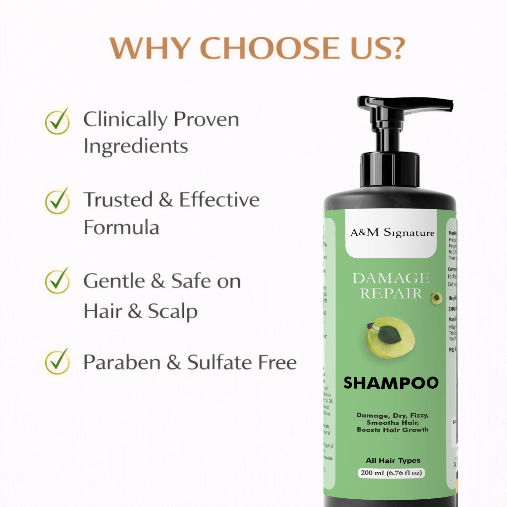 A&M Signature Damage Repair Conditioner for Dry, Frizzy & Damaged Hair, Deep Nourishing & Smoothing Conditioner for Soft, Shiny & Manageable Hair, Strengthens Hair & Reduces Breakage, Suitable for All Hair Types, 200 ml