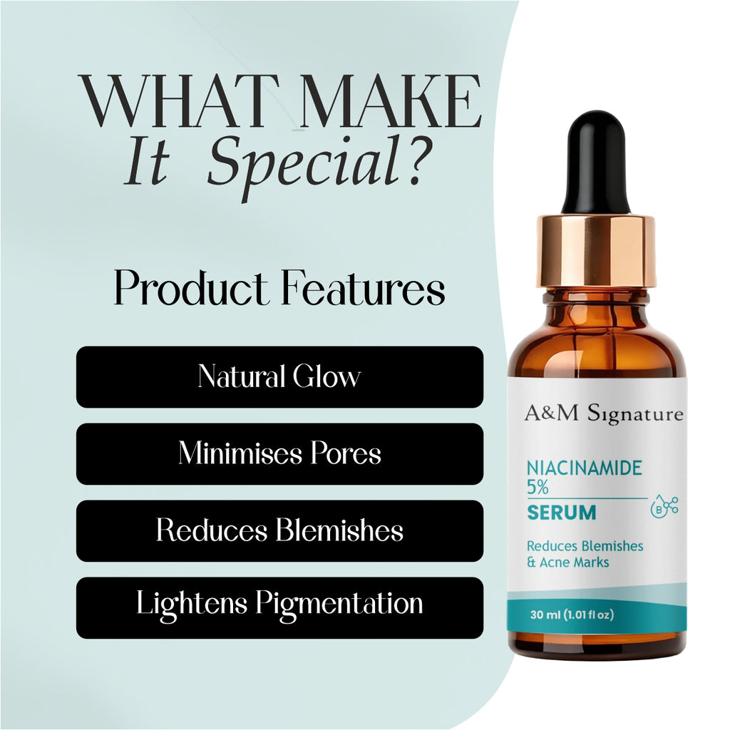 A&M Signature Niacinamide Serum for Acne Marks & Blemishes – Oil Control, Pore Minimizing & Brightening Face Serum for Clear, Smooth & Even-Toned Skin