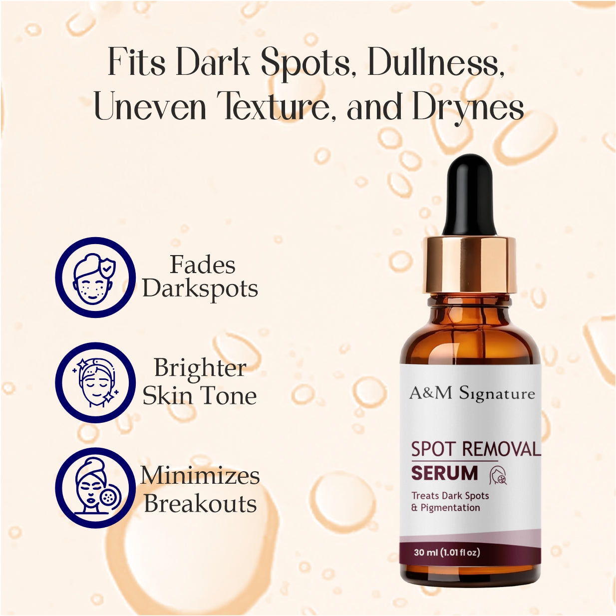 A&M Signature Spot Removal Serum for Dark Spots & Acne Marks – Skin Brightening, Pigmentation Corrector & Even Tone Face Serum for Clear, Smooth, Radiant Skin