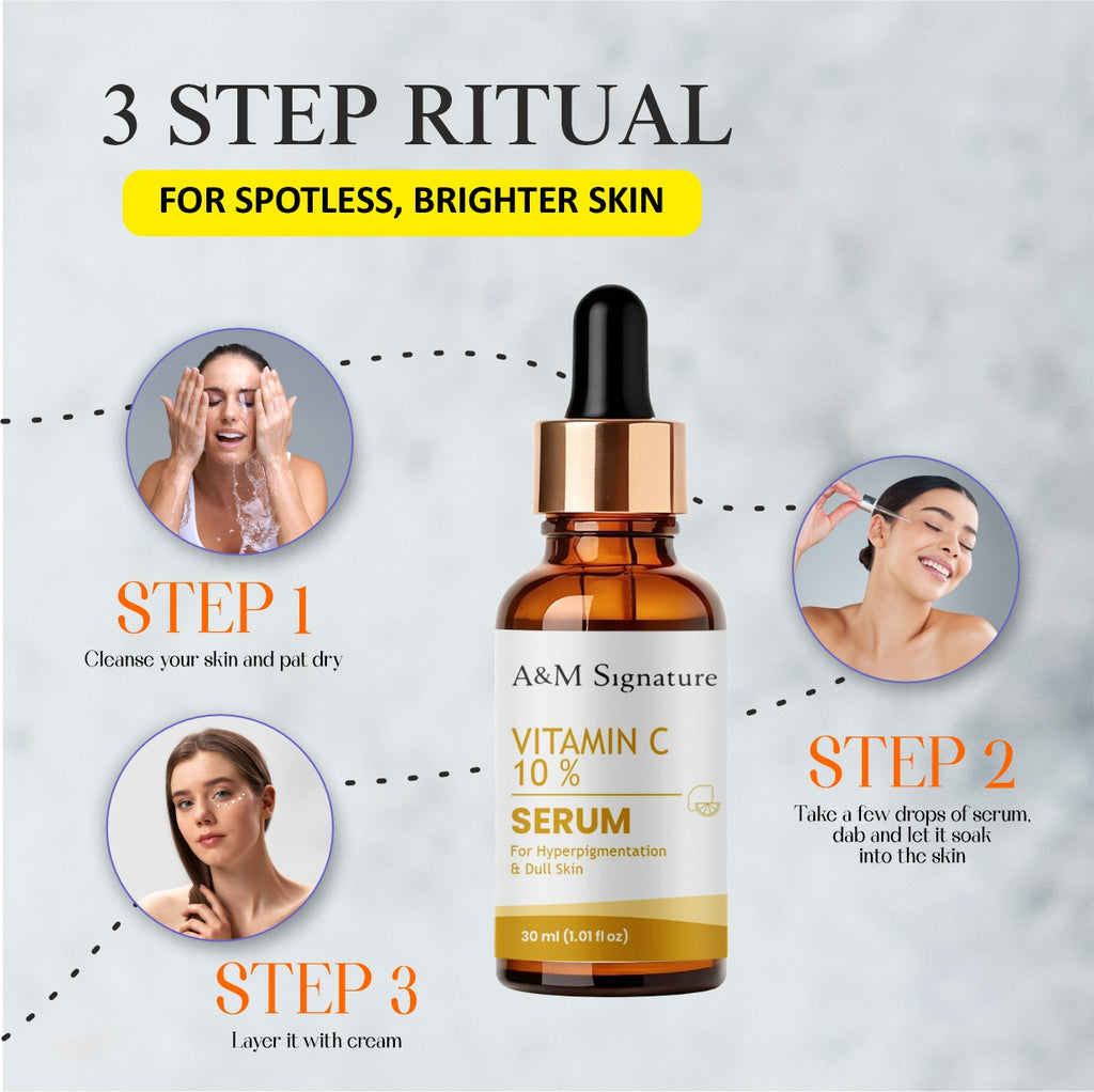 A&M Signature Vitamin C Serum 10% for Brightening & Dark Spots – Antioxidant Face Serum for Glowing Skin, Even Tone, Anti-Aging & Skin Radiance Boosting Formula