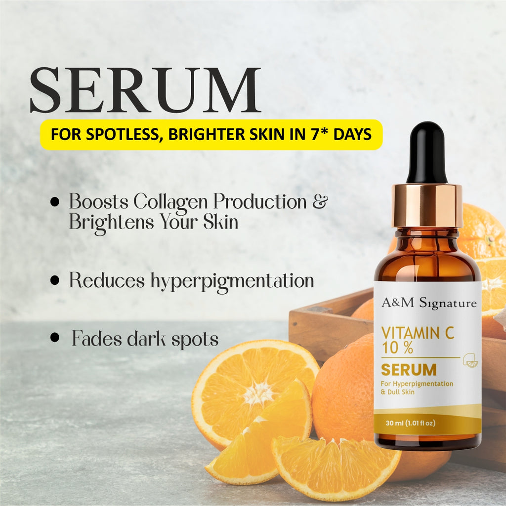 A&M Signature Vitamin C Serum 10% for Brightening & Dark Spots – Antioxidant Face Serum for Glowing Skin, Even Tone, Anti-Aging & Skin Radiance Boosting Formula