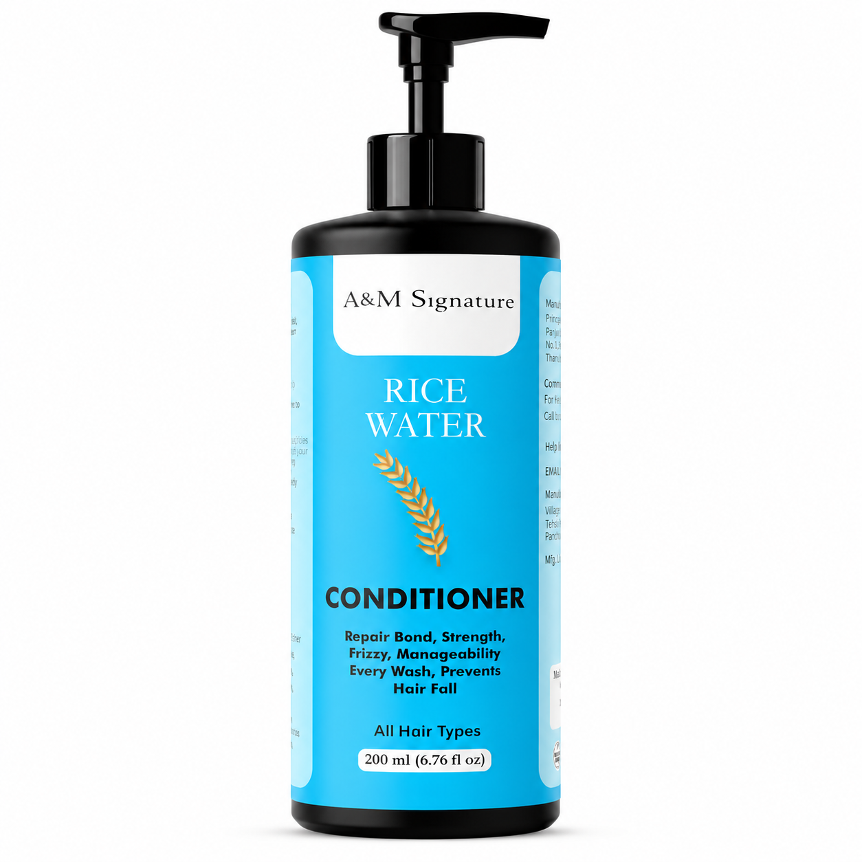 A&M Signature Rice Water Conditioner for Hair Strength & Growth, Nourishing & Repairing Conditioner for Dry, Frizzy Hair, Improves Manageability & Shine, Helps Reduce Hair Fall, Smooth & Soft Hair Care, Suitable for All Hair Types, 200 ml