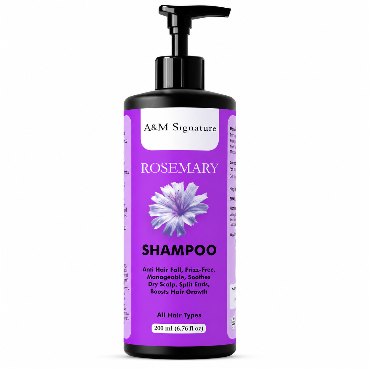 A&M Signature Rosemary Shampoo | Helps Reduce Hair Fall Due to Breakage | Supports Scalp Care & Frizz Control | Gentle Daily Cleanser for Smooth & Manageable Hair | All Hair Types | 200 ml