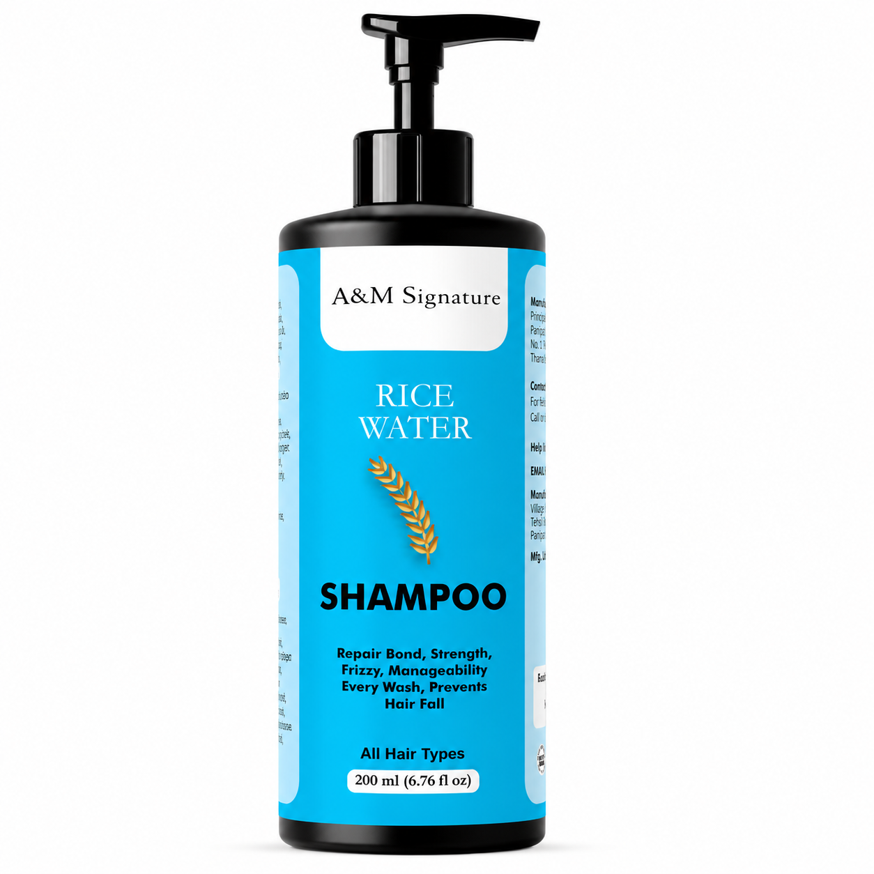 A&M Signature Rice Water Shampoo for All Hair Types | Helps Strengthen & Smooth Hair | Supports Manageability & Shine | Gentle Daily Use Formula | 200 ml